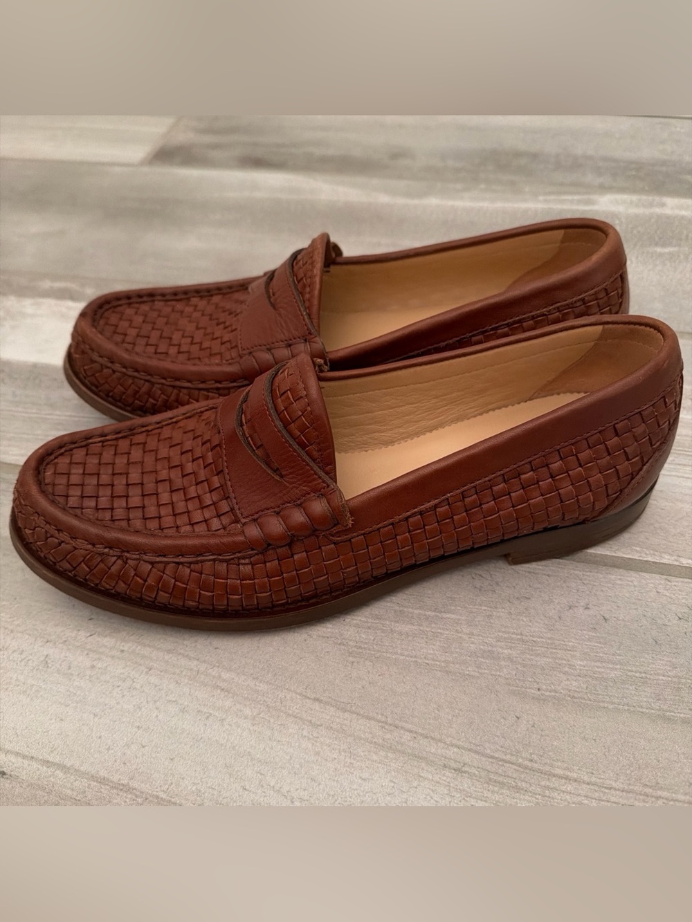 J. Crew Winona Penny Loafers in Woven Italian leather Women's Size 9 Brown - Picture 7 of 15